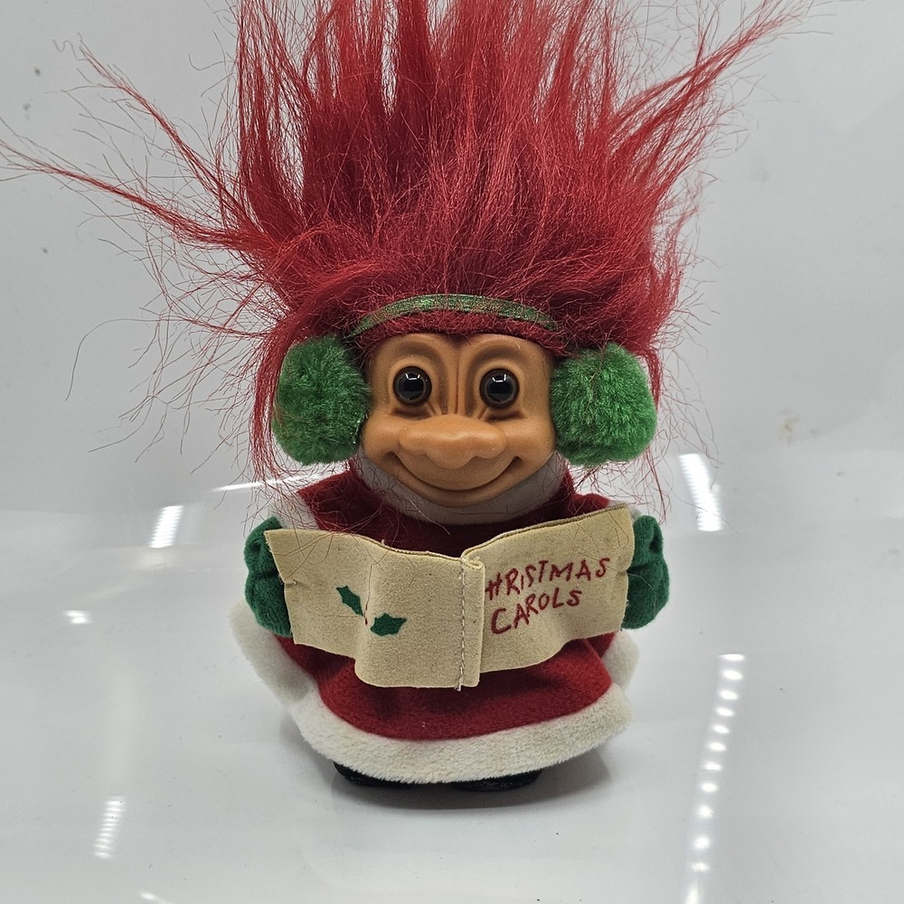 Vintage‎ 5" Russ Troll Doll Christmas Carol Singer Caroler Red Hair 90s Holiday